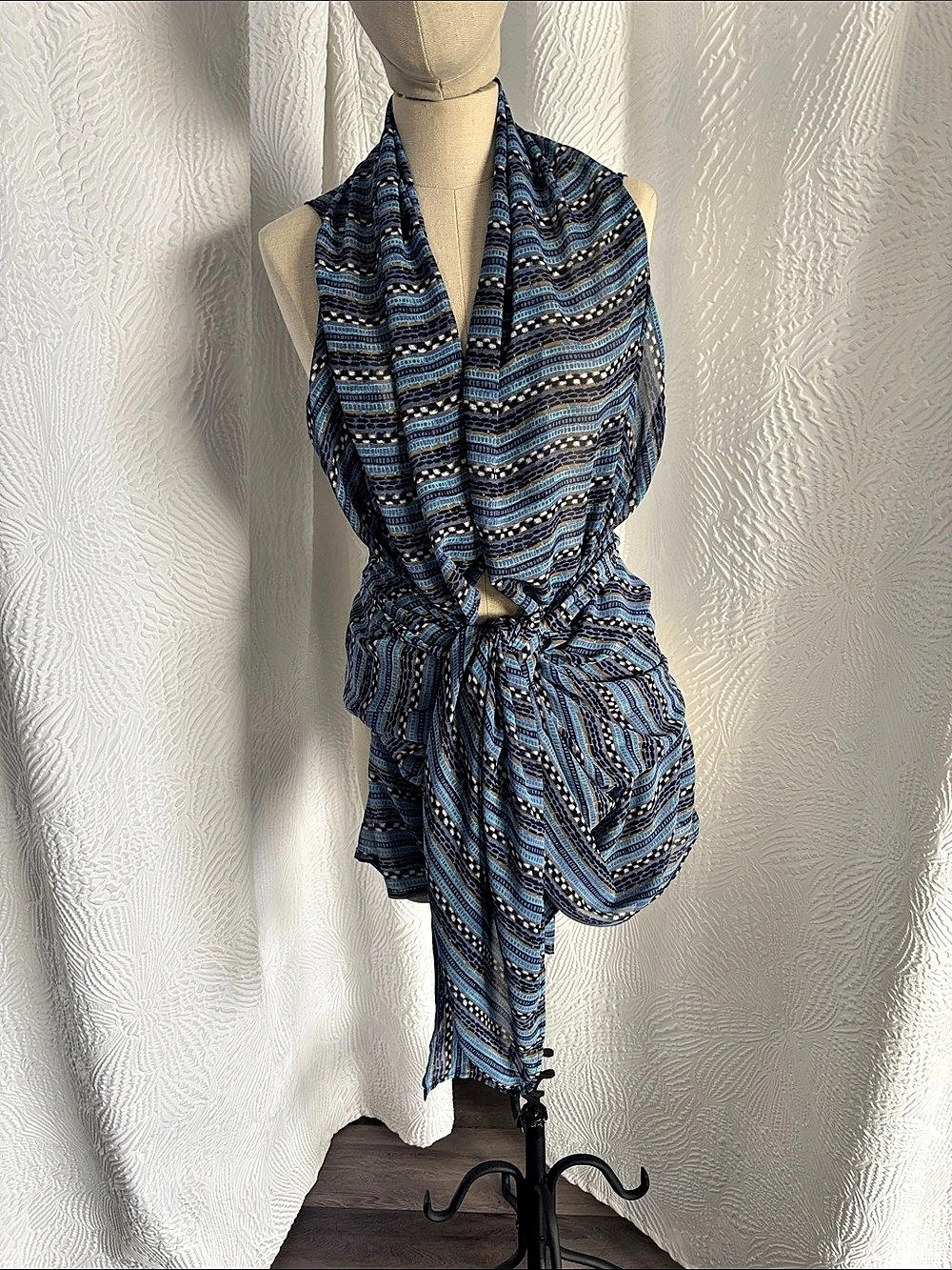 Striped Draped Blouse in Blue & White Like New